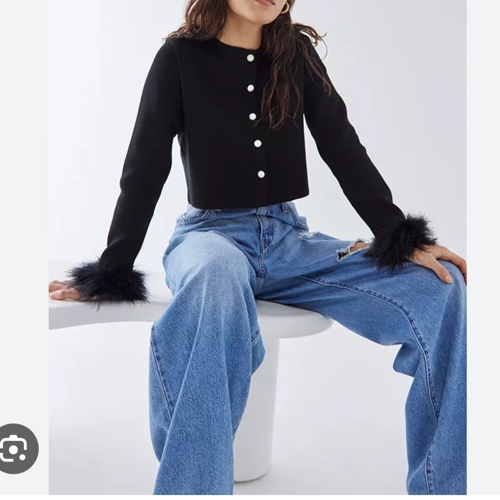 Sleeper Black Cardigan with White Buttons